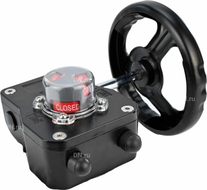 Редуктор четвертьоборотный HGB RQN1-180Z с индикатором положения, корпус - алюминий, штурвал - 120 мм, квадрат штока 14х14, F05/F07