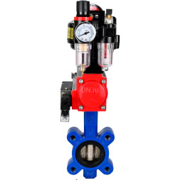 Затвор дисковый поворотный WBV1616E-2W-Fb-H Ду100 Ру16 LUG корпус - чугун QT450, диск - чугун QT450, уплотнение - EPDM, с пневмоприводом PA-SA-130, пневмораспределителем 4M310-08 DC24V, БКВ APL-510N EX и БПВ AFC2000