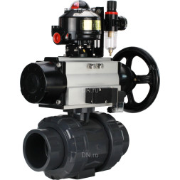 Кран шаровой BV4242E-FP-GRM-ISO Дн15 Ру10 полнопроходной, корпус - НПВХ, шар - НПВХ, уплотнение - EPDM, с пневмоприводом PA-DA-105-1, пневмораспределителем 4M310-08 AC220V, БКВ APL-510N EX и БПВ AFC2000