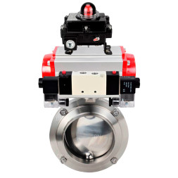 Затвор дисковый поворотный WBV3131S-2W-W-H Ду15 Ру10, под приварку, пищевая нержавеющая сталь 304, уплотнение - Silicon, с пневмоприводом PA-SA-065, пневмораспределителем 4M320-10 AC220V и БКВ APL-410N EX