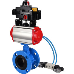 Затвор дисковый поворотный WBV1313E-2W-F-H Ду125 Ру16 фланцевый, корпус - чугун GGG40, диск - чугун GGG40, уплотнение - EPDM, с пневмоприводом PA-DA-130, пневмораспределителем 4V320-08 AC220V и БКВ APL-410N EX