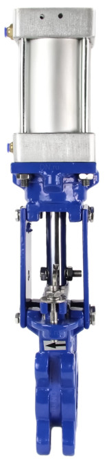 Задвижка шиберная GVKR3431M-1W-Fb-2P Ду125 Ру10 односторонняя, межфланцевая, шпиндель - выдвижной, корпус - сталь WCB, шибер - нержавеющая сталь 304, уплотнение - металл, с пневмоприводом