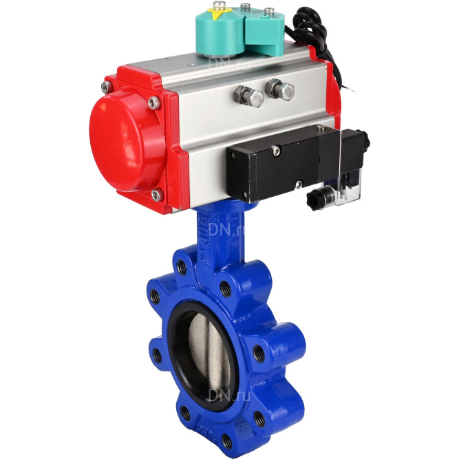 Затвор дисковый поворотный WBV1616N-2W-Fb-H Ду50 Ру16 LUG корпус - чугун QT450, диск - чугун QT450, уплотнение - NBR, с пневмоприводом PA-DA-065, пневмораспределителем 4M310-08 AC220V и магнитным переключателем ALS200D