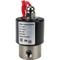 Клапан электромагнитный VS131-VT-NC-24VAC 1/4″ Ду8 Ру10 прямого действия двухходовой, корпус - сталь нержавеющая 304, присоединение - внутренняя резьба, уплотнение - VITON, нормально-закрытый, катушка - 24 В AC