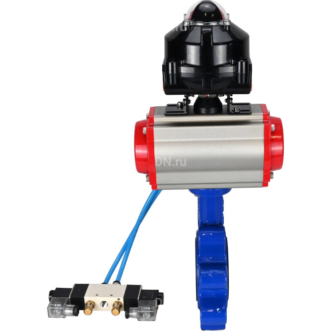 Затвор дисковый поворотный WBV1616E-2W-Fb-H Ду100 Ру16 LUG корпус - чугун QT450, диск - чугун QT450, уплотнение - EPDM, с пневмоприводом PA-DA-083, пневмораспределителем 4V320-10 AC220V и БКВ APL-510N EX