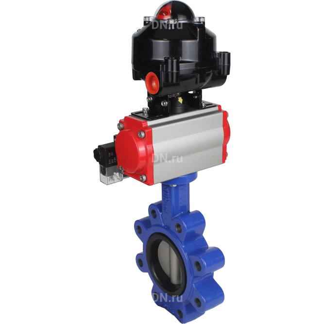 Затвор дисковый поворотный WBV1631N-2W-Fb-H Ду125 Ру16 LUG корпус - чугун QT450, диск - нержавеющая сталь 304, уплотнение - NBR, с пневмоприводом PA-DA-105, пневмораспределителем 4M310-08 AC220V и БКВ APL-510N EX