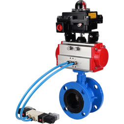 Затвор дисковый поворотный WBV1313E-2W-F-H Ду150 Ру16 фланцевый, корпус - чугун GGG40, диск - чугун GGG40, уплотнение - EPDM, с пневмоприводом PA-DA-130, пневмораспределителем 4V320-08 AC220V и БКВ APL-410N EX