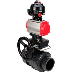 Кран шаровой BV4242E-FP-GRM-ISO Дн100 Ру10 полнопроходной, корпус - НПВХ, шар - НПВХ, уплотнение - EPDM, с пневмоприводом PA-DA-065, пневмораспределителем 4M310-08 AC220V, ручным дублером MON1-250-T26-ISO и БКВ APL-510N EX