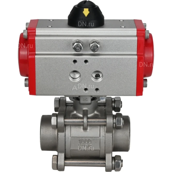 Кран шаровой BV3232P(3pc)-FP-W-ISO-H Ду25 Ру63 полнопроходной двухходовой, нержавеющая сталь SS316, под приварку, уплотнение - PTFE, с пневмоприводом PA-DA-52 двойного действия