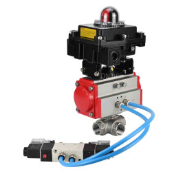 Кран шаровой BV3232P(4pc)-SP-3WL-T-ISO-H Ду50 Ру63, стандартнопроходной, четырехсоставной, корпус - нержавеющая сталь 316, уплотнение - PTFE, внутренняя резьба, с пневмоприводом PA-SA-083, пневмораспределителем 4V320-10 AC220V, БКВ APL-410N Ex
