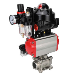 Кран шаровой BV3232P(3pc)-FP-W-ISO-H Ду65 Ру25 полнопроходной двухходовой, нержавеющая сталь SS316, под приварку, уплотнение - PTFE, с пн.приводом PA-DA-083 пн.распределителем 4M310-08 DC24V БПВ AFC2000 БКВ APL-510N-EX