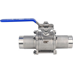 Кран шаровой BV3131P(3pc)-FP-W-ISO-H LONG Ду10 Ру63 полнопроходной, трехсоставной, корпус - нержавеющая сталь 304, уплотнение - PTFE, под приварку, с рукояткой