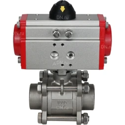 Кран шаровой BV3232P(3pc)-FP-W-ISO-H Ду65 Ру25 полнопроходной двухходовой, нержавеющая сталь SS316, под приварку, уплотнение - PTFE, с пневмоприводом PA-DA-83 двойного действия