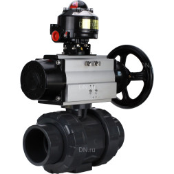 Кран шаровой BV4242E-FP-GRM-ISO Дн15 Ру10 полнопроходной, корпус - НПВХ, шар - НПВХ, уплотнение - EPDM, с пневмоприводом PA-DA-105-1 и БКВ APL-510N EX