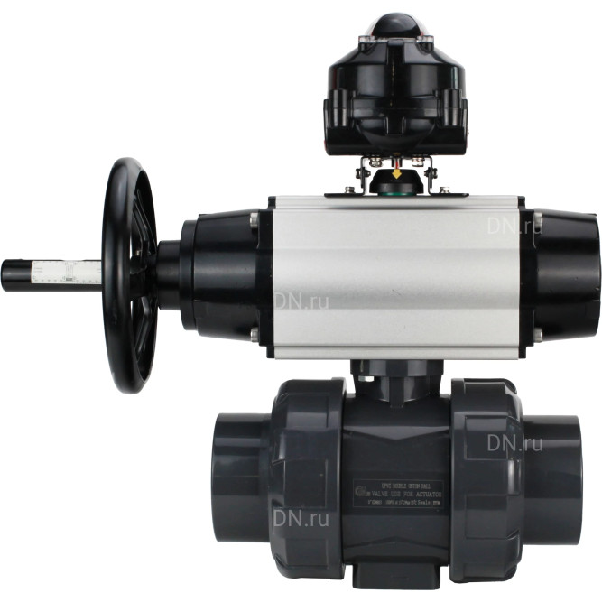 Кран шаровой BV4242E-FP-GRM-ISO Дн15 Ру10 полнопроходной, корпус - НПВХ, шар - НПВХ, уплотнение - EPDM, с пневмоприводом PA-DA-105-1 и БКВ APL-510N EX