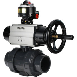 Кран шаровой BV4242E-FP-GRM-ISO Дн15 Ру10 полнопроходной, корпус - НПВХ, шар - НПВХ, уплотнение - EPDM, с пневмоприводом PA-DA-105-1 и БКВ APL-510N EX