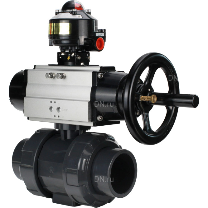 Кран шаровой BV4242E-FP-GRM-ISO Дн15 Ру10 полнопроходной, корпус - НПВХ, шар - НПВХ, уплотнение - EPDM, с пневмоприводом PA-DA-105-1 и БКВ APL-510N EX