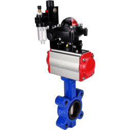 Затвор дисковый поворотный WBV1616N-2W-Fb-H Ду125 Ру16 LUG корпус - чугун QT450, диск - чугун QT450, уплотнение - NBR, с пневмоприводом PA-SA-140, пневмораспределителем 4M310-08 DC24V, БКВ APL-210N и БПВ AFC2000