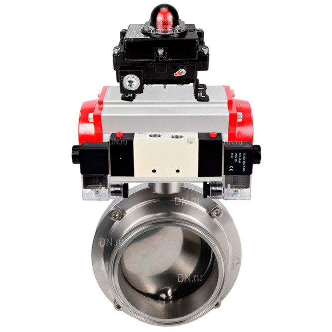 Затвор дисковый поворотный кламповый WBV3131E-2W-C-H Ду20 Ру10 корпус - пищевая нержавеющая сталь 304, уплотнение – EPDM, с пневмоприводом PA-DA-052, пневмораспределителем 4V320-10 AC220V и БКВ APL-410N EX
