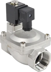 Клапан электромагнитный VS431-VT-NC-220VAC 1 1/4″ Ду32 Ру16, соленоидный двухходовой, корпус - нержавеющая сталь 304, уплотнение - Viton, резьбовой, нормально-закрытый, пилотный, катушка - 220В