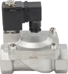 Клапан электромагнитный VS431-VT-NC-220VAC 1 1/4″ Ду32 Ру16, соленоидный двухходовой, корпус - нержавеющая сталь 304, уплотнение - Viton, резьбовой, нормально-закрытый, пилотный, катушка - 220В