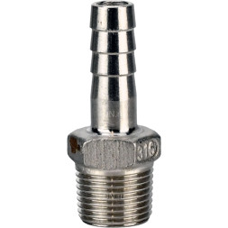 Штуцер елочка BF32-T-1-20 1″х20мм Ду25 Ру16 шланговый, корпус - нержавеющая сталь AISI 316 (CF8M), присоединение - наружная резьба/штуцер