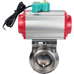 Затвор дисковый поворотный WBV3131S-2W-T-H Ду20 Ру10 резьбовой, пищевая нержавеющая сталь 304, уплотнение - Silicon, с пневмоприводом PA-DA-052, пневмораспределителем 4M310-08 DC24V и магнитным переключателем ALS200D