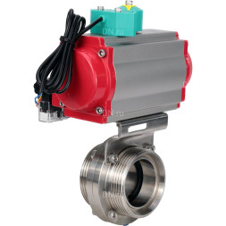 Затвор дисковый поворотный WBV3131S-2W-T-H Ду20 Ру10 резьбовой, пищевая нержавеющая сталь 304, уплотнение - Silicon, с пневмоприводом PA-DA-052, пневмораспределителем 4M310-08 DC24V и магнитным переключателем ALS200D