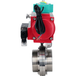Затвор дисковый поворотный WBV3131S-2W-T-H Ду20 Ру10 резьбовой, пищевая нержавеющая сталь 304, уплотнение - Silicon, с пневмоприводом PA-DA-052, пневмораспределителем 4M310-08 DC24V и магнитным переключателем ALS200D