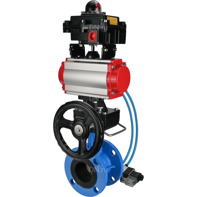 Затвор дисковый поворотный WBV1313E-2W-F-H Ду125 Ру16 фланцевый, корпус - чугун GGG40, диск - чугун GGG40, EPDM, с пневмоприводом PA-DA-130, пневмораспределителем 4V320-10 AC220V, БКВ APL-410N EX и ручным дублером MON1-250-T26-ISO