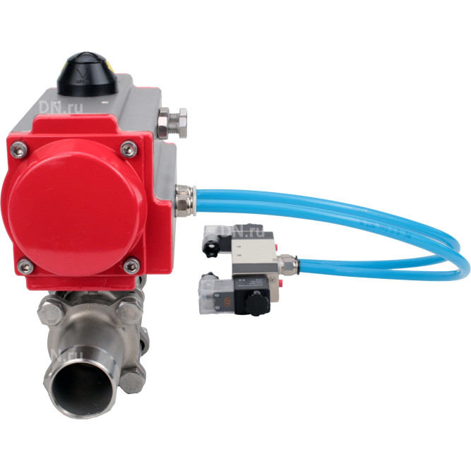 Кран шаровой BV3131P(3pc)-FP-W-ISO-H LONG Ду150 Ру16 полнопроходной, корпус - нержавеющая сталь 304, уплотнение - PTFE, под приварку, с пневмоприводом PA-SA-210 и пневмораспределителем 4V320-08 AC220V