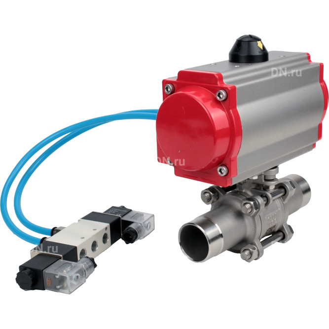 Кран шаровой BV3131P(3pc)-FP-W-ISO-H LONG Ду150 Ру16 полнопроходной, корпус - нержавеющая сталь 304, уплотнение - PTFE, под приварку, с пневмоприводом PA-SA-210 и пневмораспределителем 4V320-08 AC220V