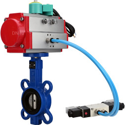 Затвор дисковый поворотный WBV1413E-2W-Fb-H Ду65 Ру16, корпус - чугун GGG50, диск - чугун GGG40, уплотнение - EPDM, с пневмоприводом PA-SA-083, пневмораспределителем 4V320-10 AC220V и магнитным переключателем ALS200D