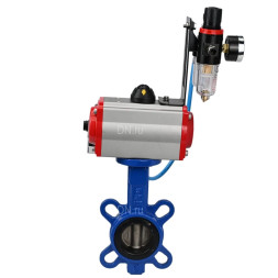 Затвор дисковый поворотный WBV1432E-2W-Fb-H Ду40 Ру16, корпус - чугун GGG50, диск - нержавеющая сталь 316L, уплотнение - EPDM, с пневмоприводом PA-SA-083 с возвратными пружинами, пневмораспределителем 4M310-08 AC220V, БПВ AFC2000