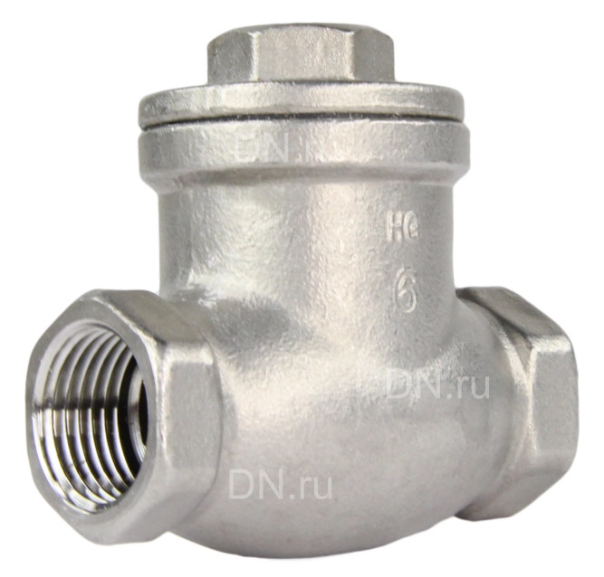 Клапан обратный VC3232P-T 1/2″ Ду15 Ру16 муфтовый, поворотный, корпус - нержавеющая сталь, диск - нержавеющая сталь, уплотнение - PTFE