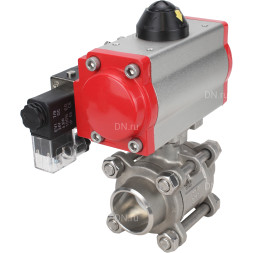 Кран шаровой BV3232P(3pc)-FP-W-ISO-H Ду20 Ру63, полнопроходной под приварку, нержавеющая сталь SS316, уплотнение - PTFE, с пневмоприводом PA-DA-052 двойного действия, с пневмораспределителем 4M310-08 220В NAMUR