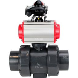 Кран шаровой BV4242E-FP-GRM-ISO Дн80 Ру10 полнопроходной, корпус - НПВХ, шар - НПВХ, уплотнение - EPDM, с пневмоприводом PA-SA-065, пневмораспределителем 4M310-08 AC220V и БКВ APL-210N