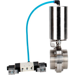 Затвор дисковый поворотный WBV3131E-2W-T-H Ду50 Ру10 резьбовой, пищевая нержавеющая сталь 304, уплотнение – EPDM, с пневмоприводом PA-SA-85 и пневмораспределителем 4V320-10 AC220V