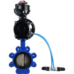 Затвор дисковый поворотный WBV1616E-2W-Fb-H Ду125 Ру16 LUG корпус - чугун QT450, диск - чугун QT450, уплотнение - EPDM, с пневмоприводом PA-DA-105-1, пневмораспределителем 4V320-10 AC220V, БКВ APL-510N EX и БПВ AFC2000