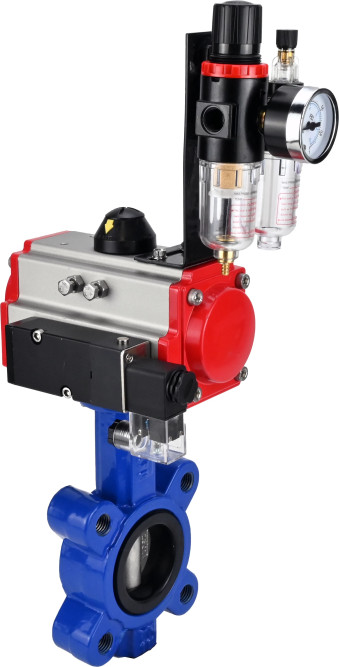 Затвор дисковый поворотный WBV1631E-2W-Fb-H Ду150 Ру16 LUG корпус - чугун QT450, диск - нержавеющая сталь 304, уплотнение - EPDM, с пневмоприводом PA-SA-160, пневмораспределителем 4M310-08 AC220V и БПВ AFC2000