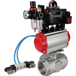 Кран шаровой BV3232P(4pc)-SP-3WL-T-ISO-H Ду65 Ру40, стандартнопроходной, четырехсоставной, нержавеющая сталь 316, PTFE, внутренняя резьба, с пневмоприводом PA-DA-083, пневмораспределителем 4V320-10 AC220V, БКВ APL-410N Ex, БПВ AFC2000