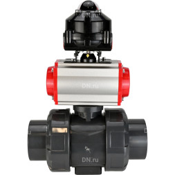 Кран шаровой BV4242E-FP-GRM-ISO Дн25 Ру10 полнопроходной, корпус - НПВХ, шар - НПВХ, уплотнение - EPDM, с пневмоприводом PA-SA-052, пневмораспределителем 4M310-08 AC220V и БКВ APL-510N EX