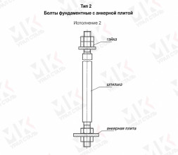 Болт фундаментный тип 2.2 М56х800 мм ГОСТ 24379.1-2012 с анкерной плитой