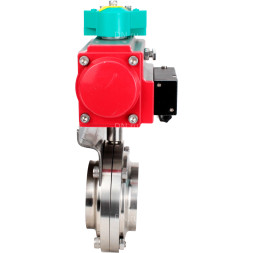 Затвор дисковый поворотный WBV3131E-2W-T-H Ду25 Ру10 резьбовой, пищевая нержавеющая сталь 304, уплотнение - EPDM, с пневмоприводом PA-DA-052, пневмораспределителем 4M310-08 DC24V и магнитным переключателем ALS200D