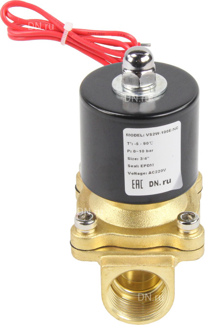 Клапан электромагнитный VS100-ET-NC-24VAC 3/4″ Ду20 Ру10 прямого действия двухходовой, корпус - латунь, присоединение - внутренняя резьба, уплотнение - EPDM, нормально-закрытый, катушка - 24 В AC