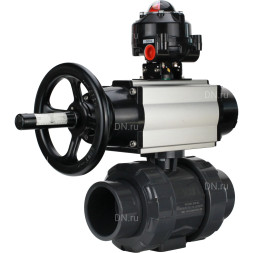 Кран шаровой BV4242E-FP-GRM-ISO Дн80 Ру10 полнопроходной, корпус - НПВХ, шар - НПВХ, уплотнение - EPDM, с пневмоприводом PA-DA-105-1 и БКВ APL-510N EX
