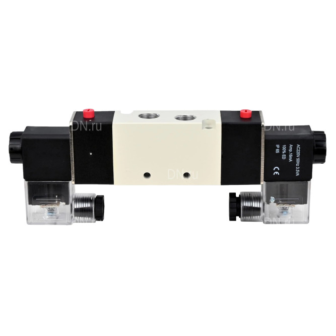 Пневмораспределитель 4V320-08 AC220V 1/4″ бистабильный, пятиканальный, с двусторонним ЭМУ (подключение со шлангами)