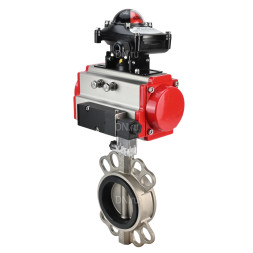 Затвор дисковый поворотный WBV3232E-2W-Fb-H Ду50 Ру16, корпус - нержавеющая сталь 316L, диск - нержавеющая сталь 316L, уплотнение - EPDM, с пневмоприводом PA-DA-065 двойного действия, с пневмораспределителем 4V320-08 AC220V, с БКВ APL-210N