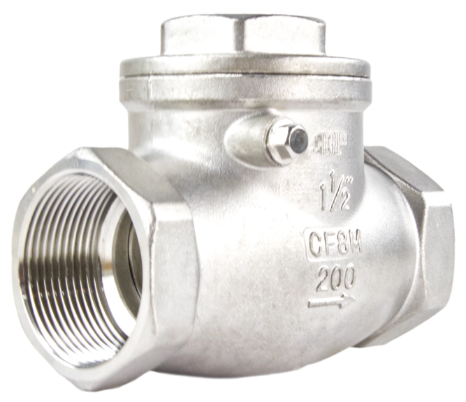 Клапан обратный VC3232P-T 2″ Ду50 Ру16 муфтовый, поворотный, корпус - нержавеющая сталь, диск - нержавеющая сталь, уплотнение - PTFE
