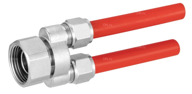 Переходник с компрессионным соединением PKS-10-2 3/4″ Дн10 Ру10, выводов - 2, для труб PEX, PERT, корпус - латунь HPb57-3, уплотнение - EPDM
